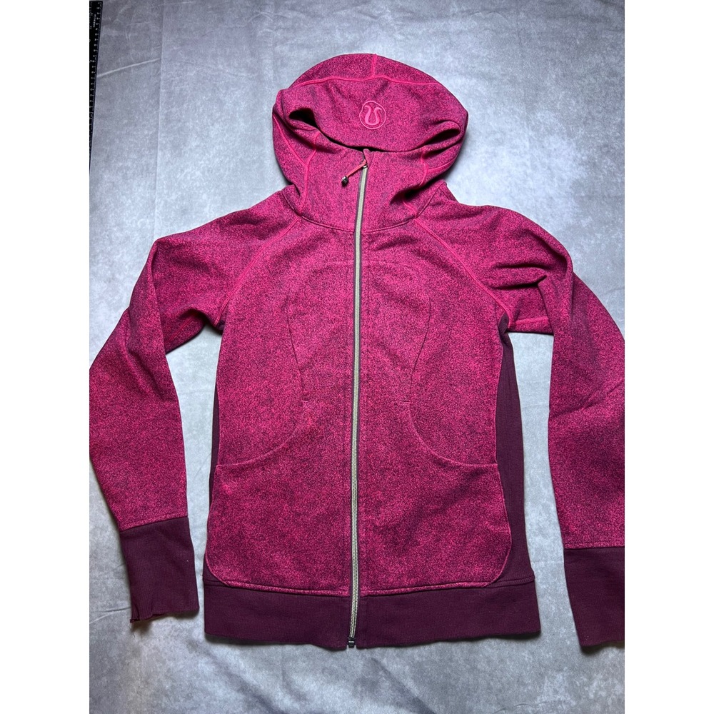 Lululemon Scuba Hoodie Women 6 Pink Burgundy Heathered Full Zip Thumbholes